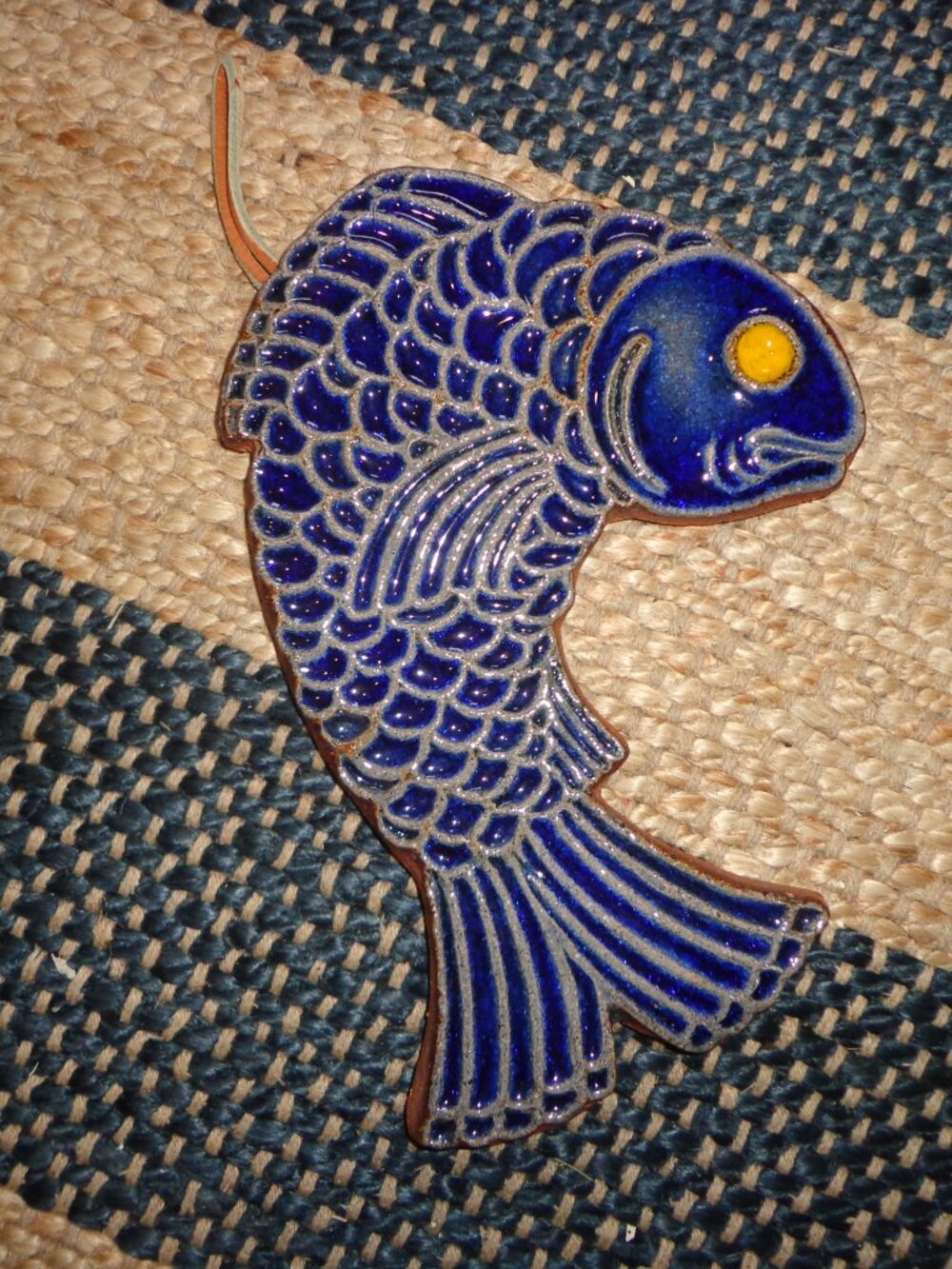 Victoria Littlejohn Ceramics Fish Wall Art Hanging Cork Back Stamped Blue